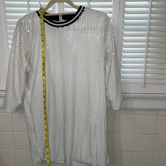 Glamour tshirt dress sequins edgy tomboy chic white blue lined jersey sports - Picture 5 of 8